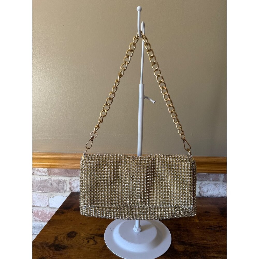 Jessica McClintock Gold Emmalee Crystal Mesh Shoulder Bag Faceted crystals